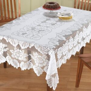 White Floral Lace Tablecloth 60 x 90-inch Polyester Elegant Dining Gift NEW